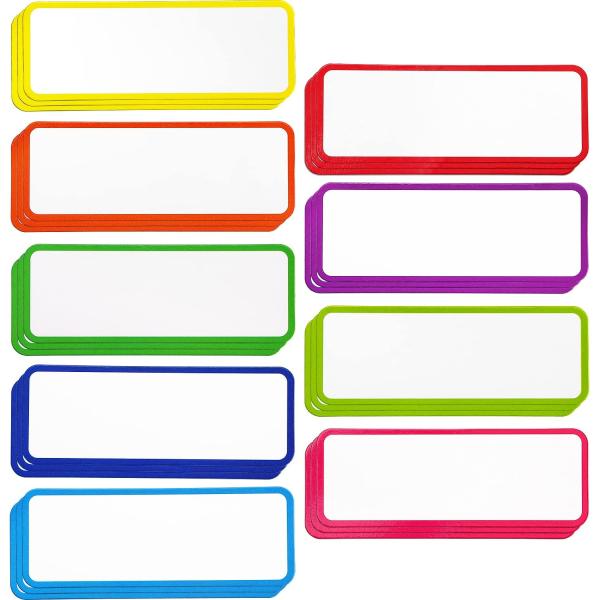 Stary City Magnetic Dry Erase Labels Name Plates Tags Rainbow Neon Sticker for Whiteboards Locker Fridge, 27 Lables 9 Colors, 3.2inch x 1.2inch,White