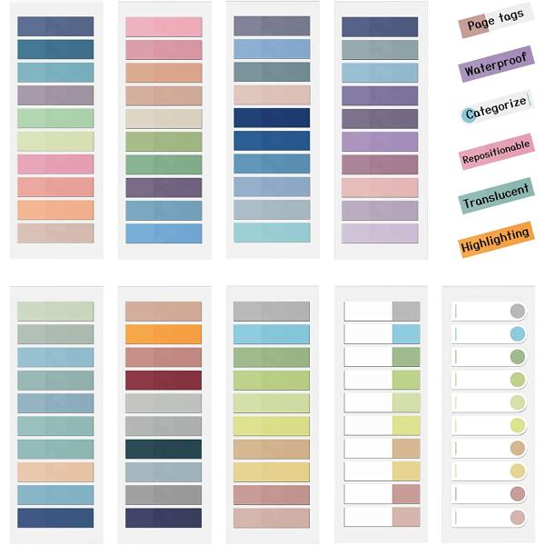HAUTOCO 1800Pcs Sticky Tabs Page Markers Book Tabs for Annotating Books, Colored Morandi Sticky Note Tabs Page Flag Tabs, Writable, Repositionable Index Tabs for Page Marking Classify File, 9 Sheets