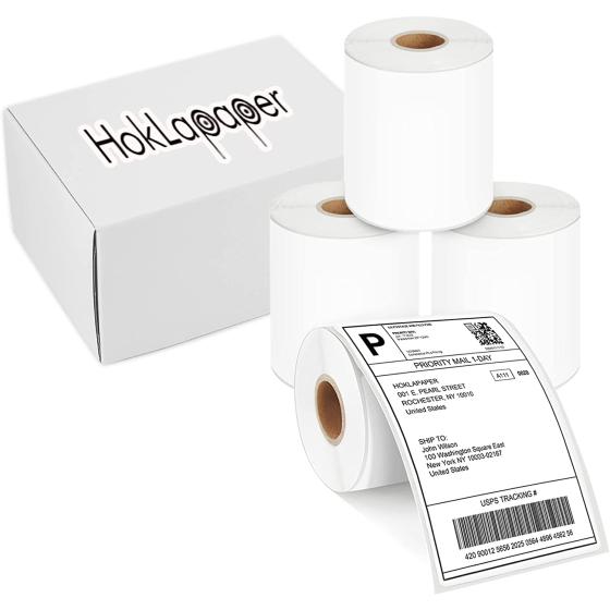 HokLapaper 4" x 6" Direct Thermal Shipping Labels (4 Rolls), Compatible with Rollo, Zebra and More Thermal Printers, Strong Permanent Adhesive (4 Rolls, 880 Labels)