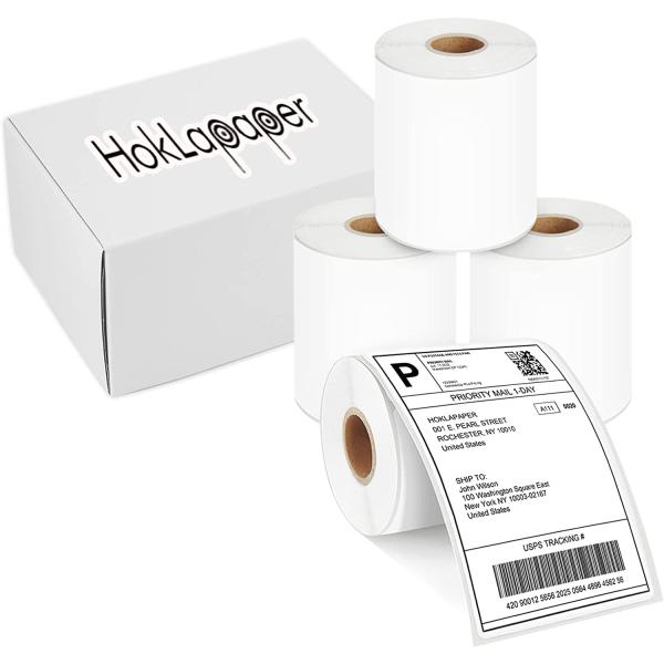 HokLapaper 4" x 6" Direct Thermal Shipping Labels (4 Rolls), Compatible with Rollo, Zebra and More Thermal Printers, Strong Permanent Adhesive (4 Rolls, 880 Labels)