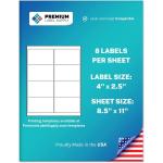 Premium Label Supply White Sticker Shipping / Mailing Labels – 4” x 2.5" – Laser/Inkjet Compatible – (8 Labels/Sheet), 25 Sheets – 200 Total Adhesive Labels
