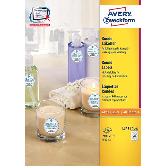 Avery Zweckform L3415-100 High-Visibility Round Labels Reusable for Advertising Stickers e.g. Special Offers, Diameter 40 mm, 100 Sheets