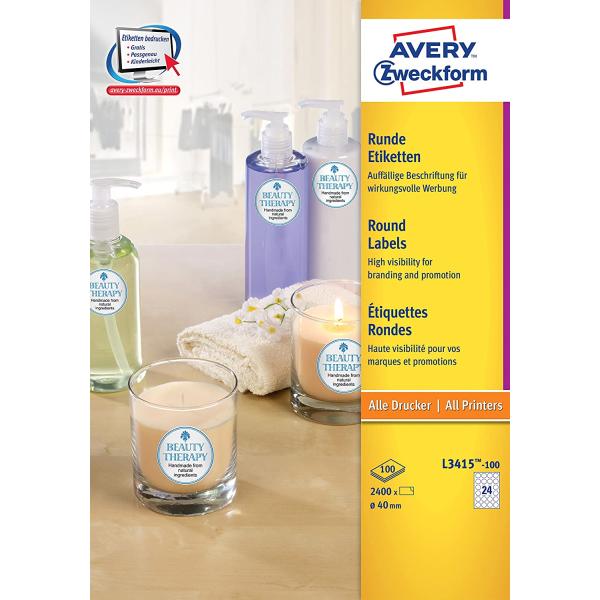 Avery Zweckform L3415-100 High-Visibility Round Labels Reusable for Advertising Stickers e.g. Special Offers, Diameter 40 mm, 100 Sheets
