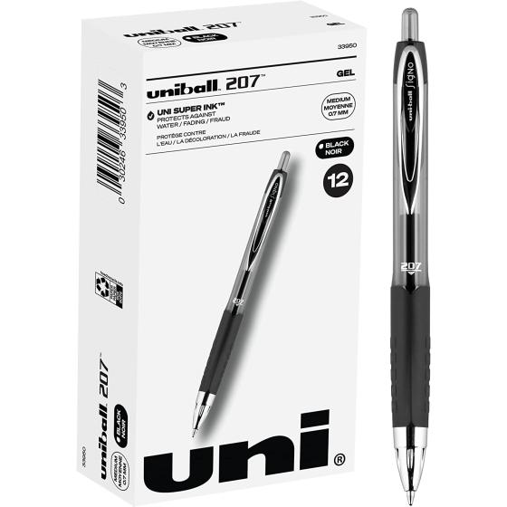 Uni-ball Signo 207 Gel Pen 12 Pack, 0.7mm Medium Black Pens, Gel Ink Pens | Office Supplies Sold by Uniball are Pens, Ballpoint Pen, Colored Pens, Gel Pens, Fine Point, Smooth Writing Pens