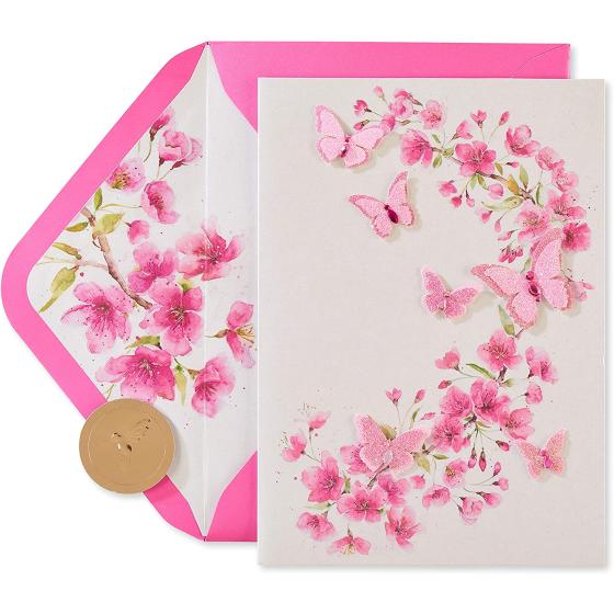Papyrus Blank Card for Her (Pink Glitter Butterflies)