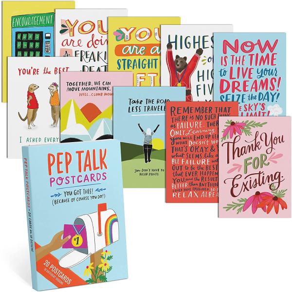 Em & Friends Pep Talk Postcard Book, 20 Postcards (2 Each 10 Styles), 5 x 7-inches