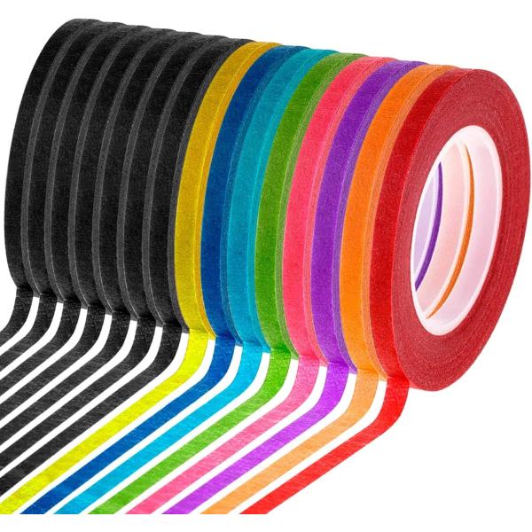Cridoz 15 Rolls 1/8 Whiteboard Thin Tape Pinstripe Art Tape Dry Erase Board Grid Tape Lines Pinstriping Electrical Marking Tape, Assorted Colors