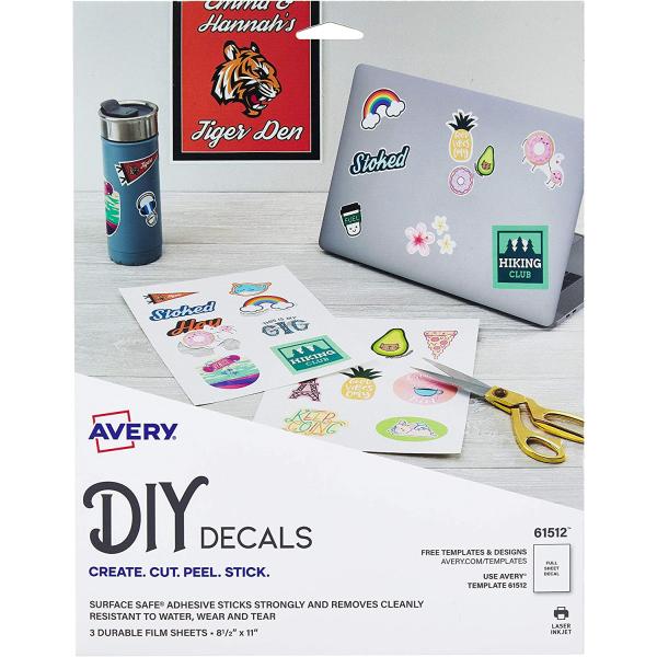 Avery Customizable Removable Wall Decals, 8.5" x 11", Tear and Water Resistant Printable Labels, 3 Blank Wall Decal Stickers (61512)
