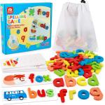 Coogam Read Spelling Learning Toy, Wooden Alphabet Flash Cards Matching Sight Words ABC Letters Recognition Game Preschool Educational Tool Set for 3 4 5 Years Old Girls and Boys Kids
