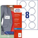 Avery Zweckform Name Labels (160 Name Stickers, Diameter 65 mm on DIN A4, Self-Adhesive, Printable Textile Labels for Inkjet Printers, Residue-Free Removable, Round, 20 Sheets J4881-20) White