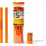 Orange Carpenter Pencil Set - Includes 15 Flat Construction Pencils with Printed Ruler, 1 Carpenter Pencil Sharpener & 1 Clear Storage Container - Smoothly Write on Wood, Concrete & Stone - Pencil Kit