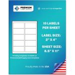 Premium Label Supply White Sticker Address Labels – 2” x 4" – Laser/Inkjet Compatible – (10 Labels/Sheet), 25 Sheets – 250 Total Adhesive Labels