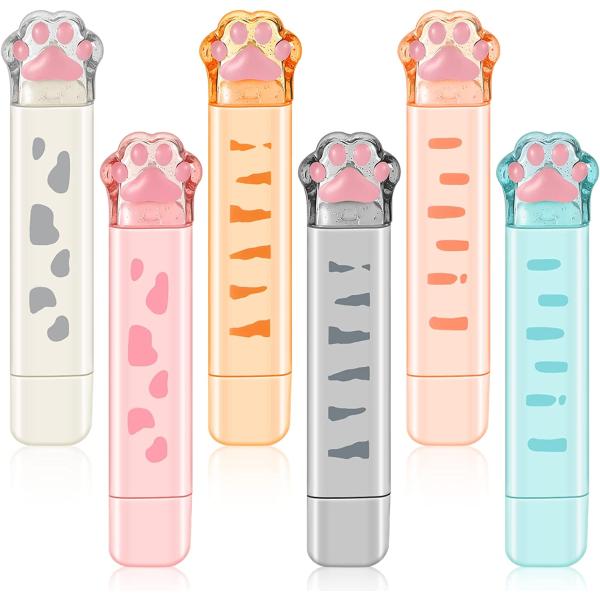 6 Pack Cartoon Correction Tape Cat Paw Shaped Dual Tips Correction Cute Correction Pen with Glue Tip Cute Cat School Supplies for Kids Students Writing Office School Stationery Supplies()