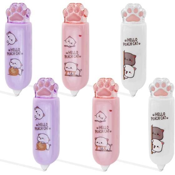 Geluode 6 Pack Cat Paw Shaped Correction Tape Cartoon Correction Tape Cute White Out Cute Cat School Supplies for Kids Student Writing Office School Stationery Supplies, 1/5in.x 19.7ft.(5mm x 6m)