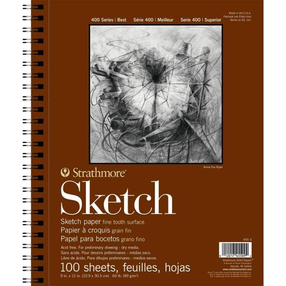 Strathmore 455-3, 400 Series Sketch Pad, 9"x12" Wire Bound, 100 Sheets, White