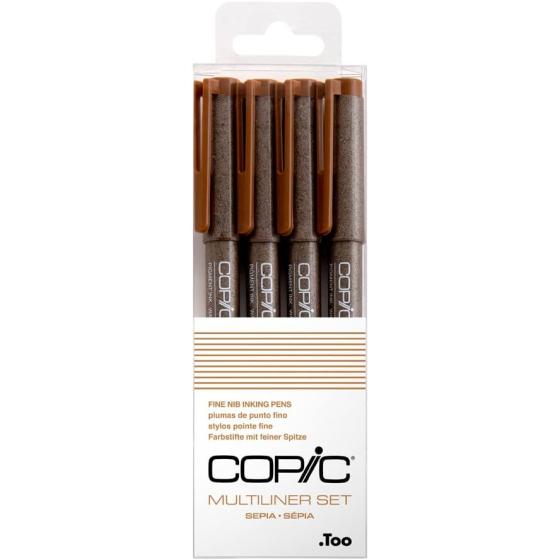 Copic Markers Multiliner Sepia Pigment Based Ink, 4-Piece Set