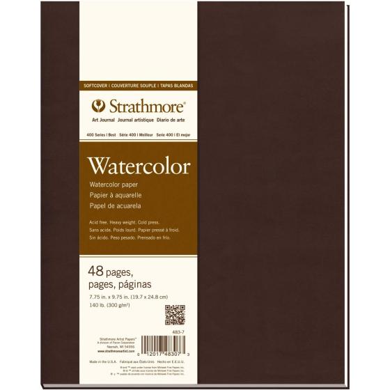 Strathmore 483-7 Softcover Watercolor Art Journal, 7.75" x 9.75", White, 24 Sheets