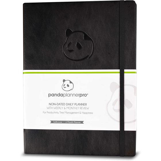 Panda Planner Pro - Best Daily Planner for Happiness & Productivity - 8.5 x 11" Softcover - Undated Day Planner - Guaranteed to Get You Organized - Gratitude & Goals 6 Month Journal (Black)