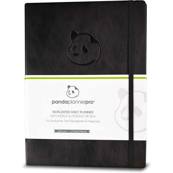 Panda Planner Pro - Best Daily Planner for Happiness & Productivity - 8.5 x 11" Softcover - Undated Day Planner - Guaranteed to Get You Organized - Gratitude & Goals 6 Month Journal (Black)