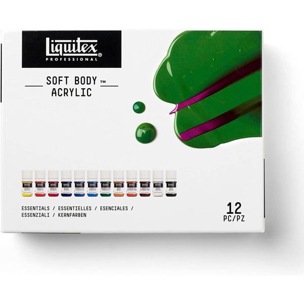 Liquitex Professional Soft Body Acrylic Paint, 12 x 22ml (0.74-oz), Essentials Set