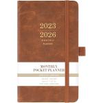 2023-2026 Monthly Pocket Planner/Calendar - 3 Year Pocket Monthly Calendar, Jul 2023 - Jun 2026, 6.3" × 3.8", 36-Month Planner with Pen Hold, Elastic Closure, 2 Bookmarks, Inner Pocket, Thick Paper, Brown