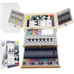 Deluxe Art Supplies, 88 Pieces Art Set in Portable Wooden Case, with 2 Drawing Books and 4 Canvas Panels, Professional Art Set for Painting & Drawing, Art Kit for Kids, Teens and Adults/Gift