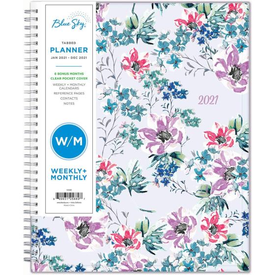 Blue Sky 2021 Weekly & Monthly Planner, Flexible Cover, Twin-Wire Binding, 8.5" x 11", Laila (125889)