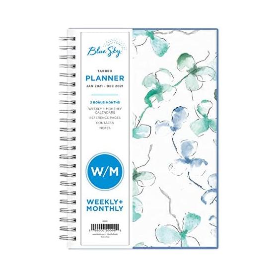 Blue Sky 2021 Weekly & Monthly Planner, Frosted Flexible Cover, Twin-Wire Binding, 5" x 8", Lindley (101579-21)