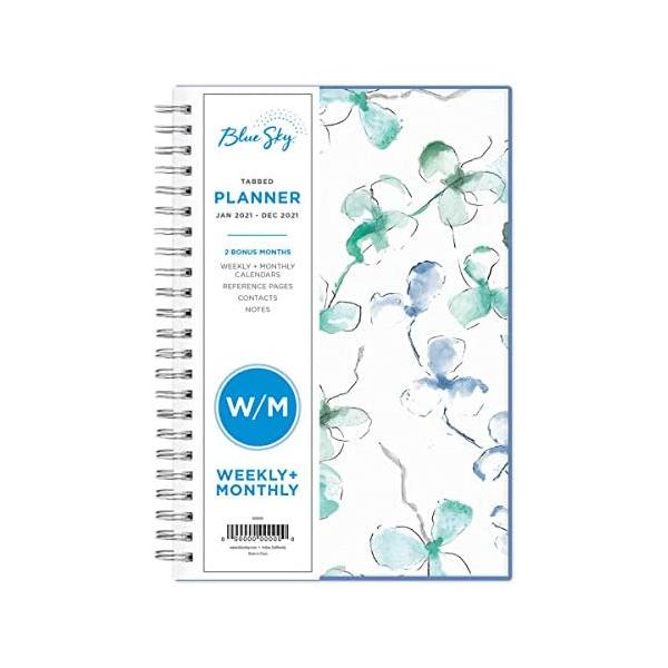 Blue Sky 2021 Weekly & Monthly Planner, Frosted Flexible Cover, Twin-Wire Binding, 5" x 8", Lindley (101579-21)