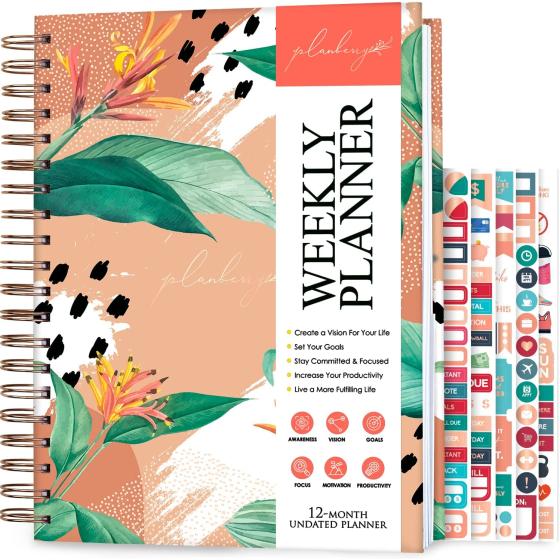 PLANBERRY Large Weekly Planner Premium – Undated Life & Budget Planner to Hit Your Goals & Live Happier – Organizer & Productivity Journal with Habit Tracker – 8x10.4″ Hardcover (African Terracotta)