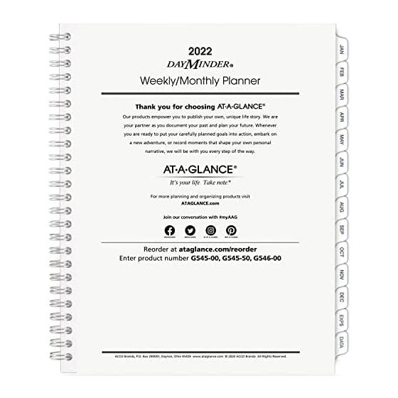 2022 Weekly & Monthly Planner Refill for G545 Line Planners by AT-A-GLANCE, 7" x 8-3/4", Medium, Executive, DayMinder (G54550)