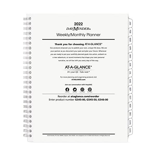 2022 Weekly & Monthly Planner Refill for G545 Line Planners by AT-A-GLANCE, 7" x 8-3/4", Medium, Executive, DayMinder (G54550)