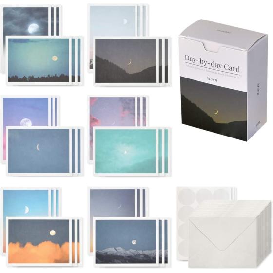 Monolike Day-by-day Card, Moon - Mix 36 Mini Message cards,36 envelopes, 36 stickers Package