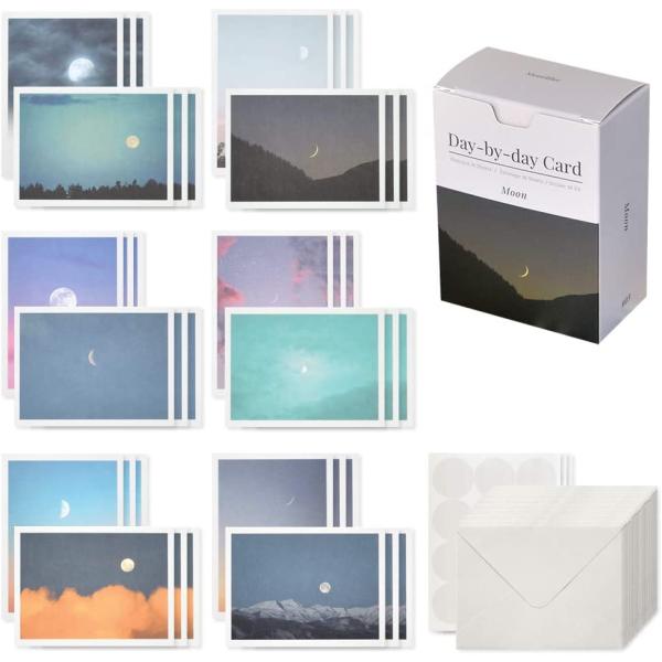 Monolike Day-by-day Card, Moon - Mix 36 Mini Message cards,36 envelopes, 36 stickers Package
