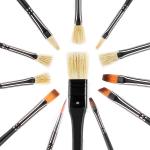 Paint Brush Set 12pcs, Natural Hog Bristle Long Handle Professional Artist Brushes Anti-Shedding, Art Supplies for Kids and Adults for Acrylic and Oils Painting, Watercolor, Face Painting Craft
