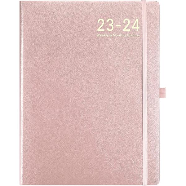 Planner 2023-2024 - 2023-2024 Academic Weekly Monthly Planner, July 2023 - June 2024, 8.5" x 11", Leather Cover with Thick Paper, Back Pocket with Notes Pages - Rose Gold