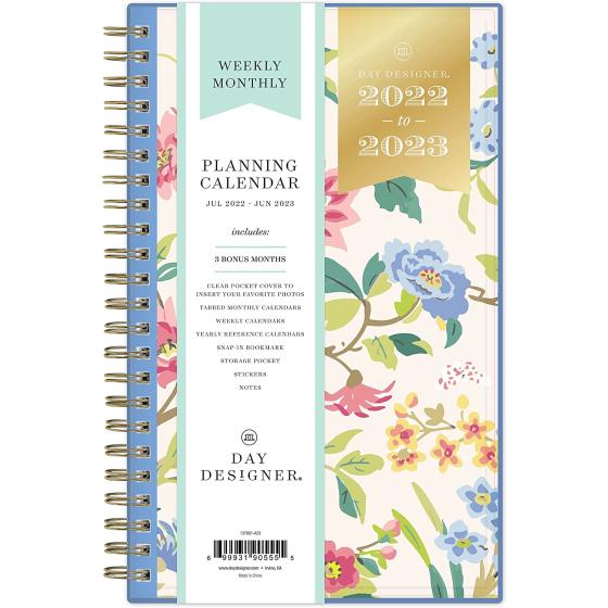 Day Designer for Blue Sky 2022-2023 Academic Year Weekly & Monthly Planner, 5" x 8", Flexible Cover, Wirebound, Climbing Floral Blush (137881-A23)