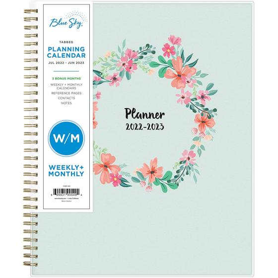 Blue Sky 2022-2023 Academic Year Weekly & Monthly Planner, 8.5" x 11", Frosted Flexible Cover, Wirebound, Laurel (131947-A23)