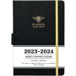 Planner 2023-2024 - Academic Planner 2023-2024 from July 2023 - June 2024, 2023-2024 Weekly Monthly Planner with Calendar Stickers, 5.75" x 8.25", Saffiano Leather, Pen Loop, Back Pocket - Black Bee
