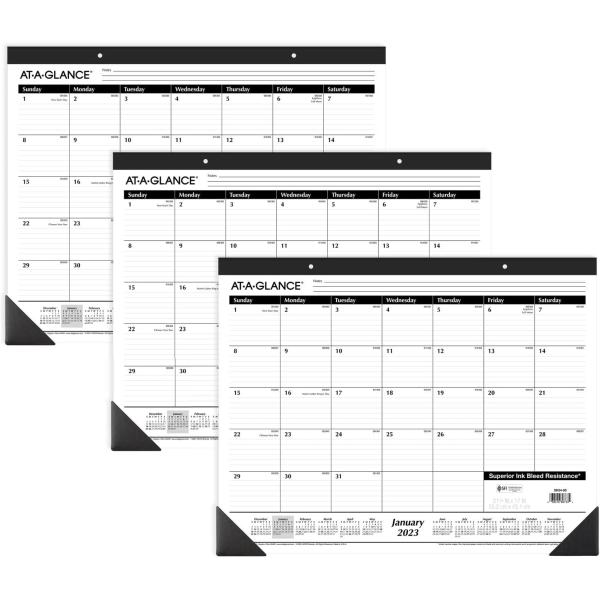 AT-A-GLANCE Desk Calendar 2023, Office Desk Pads, Monthly, 21-3/4" x 17", Large, Ruled Blocks, 3 Pack (AZSK2400)