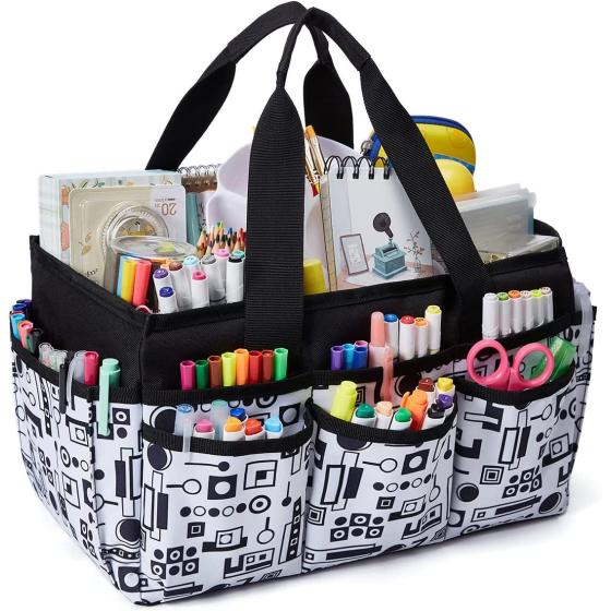 Craft Organizer Tote Bag, Art Caddy Organizer with Handles,Multi-Functional Craft Caddy for Sewing & Scrapbooking Supplies,Travel Art Box JOSIVIKY (White)
