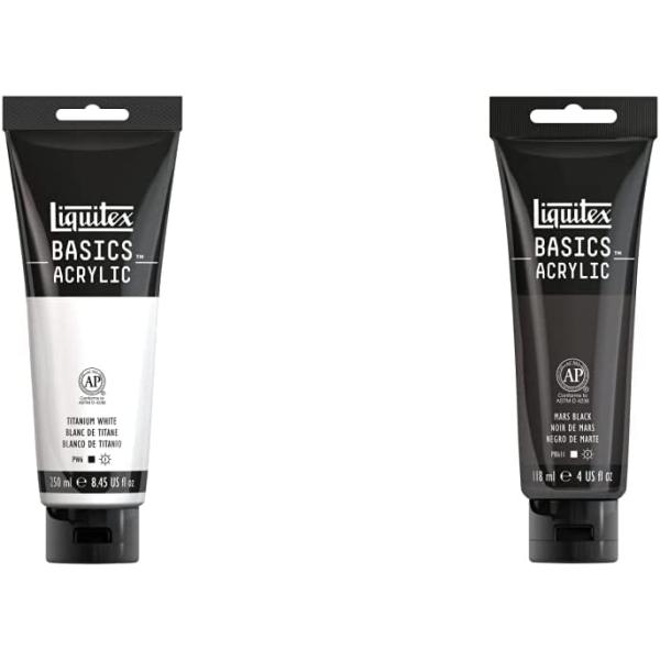 Liquitex BASICS Acrylic Paint, 250ml (8.5-oz) Tube, Titanium White & BASICS Acrylic Paint, 118ml (4-oz) Tube, Mars Black