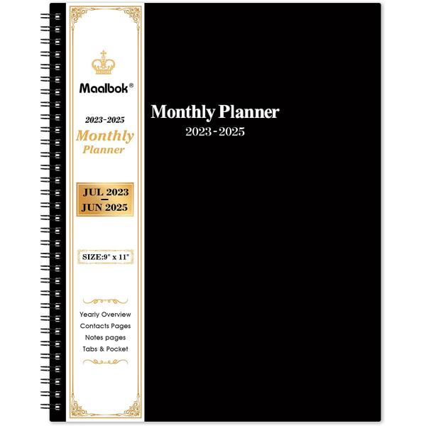 Monthly Planner 2023-2025 - Monthly Calendar 2023-2025 with Two-Side Pocket, July 2023 - June 2025, 9" x 11", Two Years Monthly Planner, Cardboard Cover, Perfect Organizer