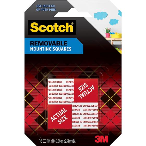 3M 108 Scotch Removable Mounting Squares, 1" x 1", White