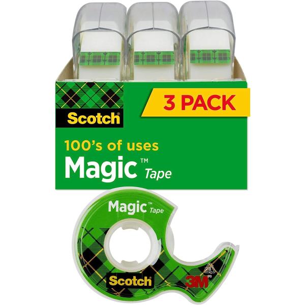 Scotch Magic Tape, 3 Rolls, Great for Gift Wrapping, Numerous Applications, Invisible, Engineered for Repairing, 3/4 x 300 Inches (3105)