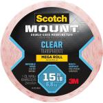 3M Double Sided Tape, Clear Mounting Tape, 1 Roll Adhesive Tape, 1 in x 450 in Wall Tape