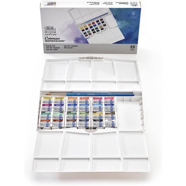 Winsor & Newton Cotman Watercolor Paint, Plus Set 24 Half Pans, Set of 24