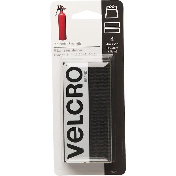 VELCRO Brand Heavy Duty Fasteners | 4x2 Inch Strips 4 Sets | Holds 10 lbs | Stick-On Adhesive Backed | Black Industrial Strength | For Indoor or Outdoor Use, 90209