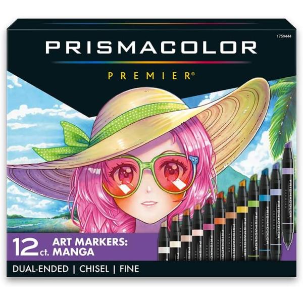 Prismacolor Premier Double-Ended Art Markers, Fine and Chisel Tip, Manga Colors, 12 Pack