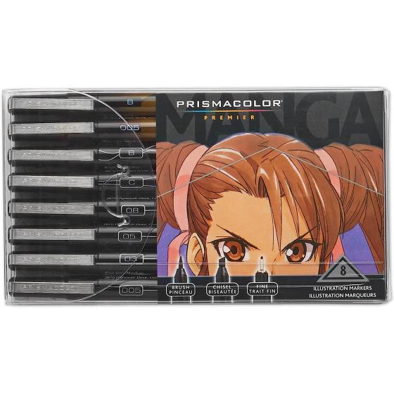 Prismacolor Premier Manga Illustration Markers, Assorted Tips, Black & Sepia, 8-Count